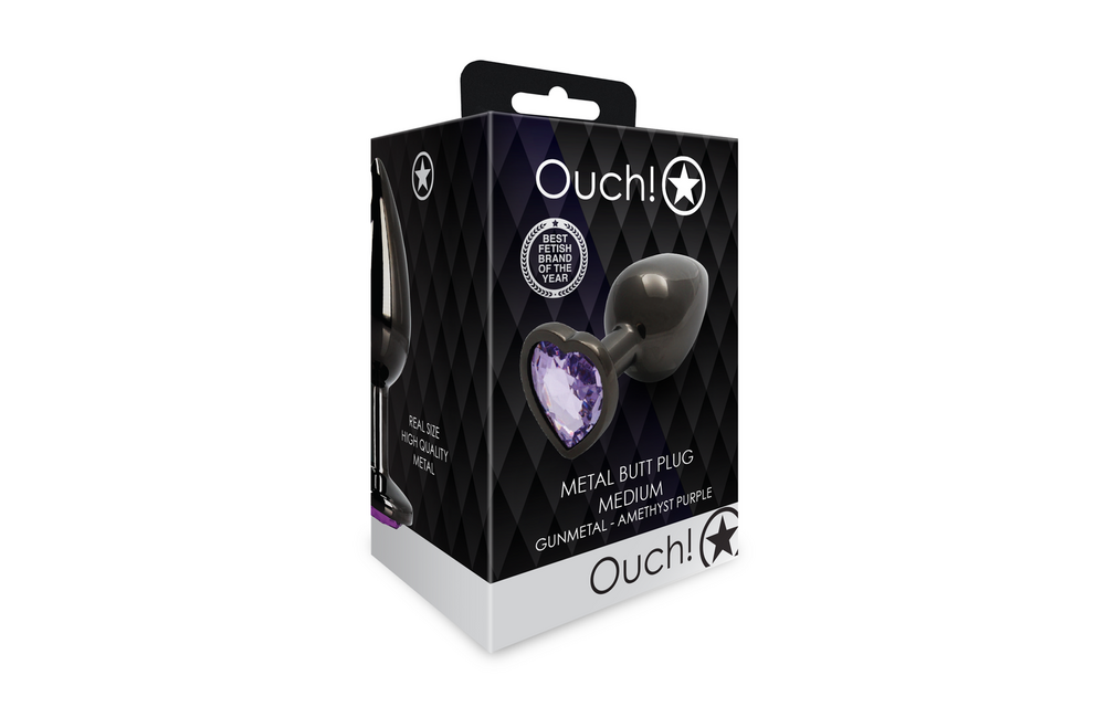 Herz Edelstein Analplug - Mittel - Gunmetal/Amethyst Lila