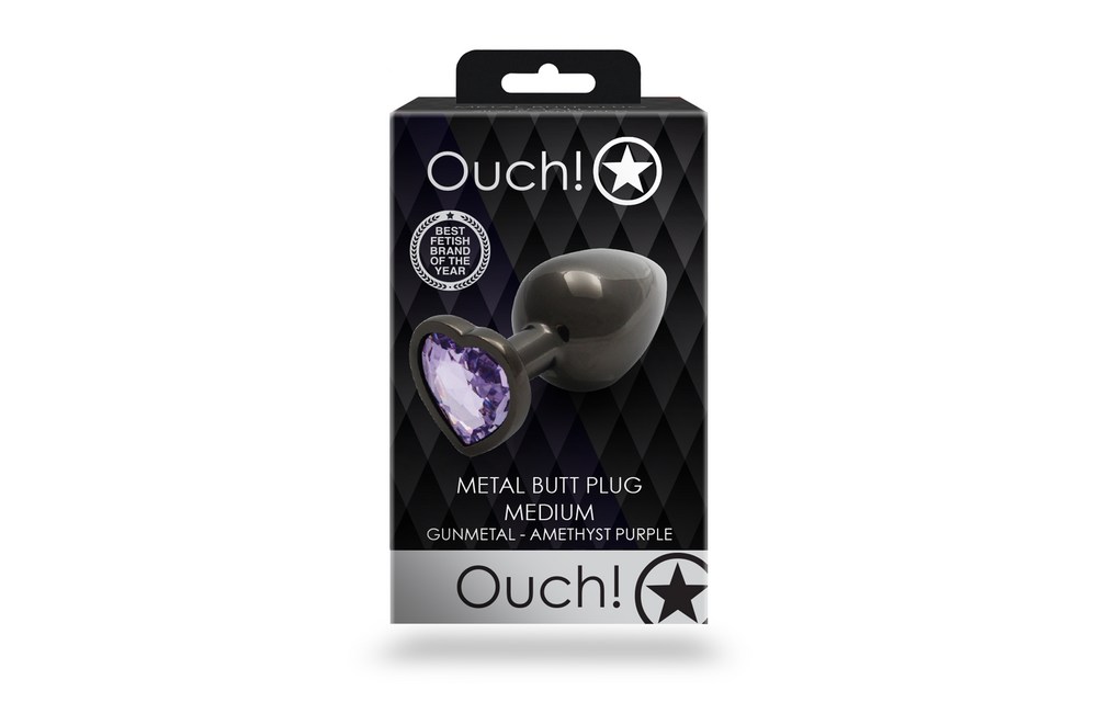 Heart Gem Butt Plug - Medium - Gunmetal/Amethyst Purple