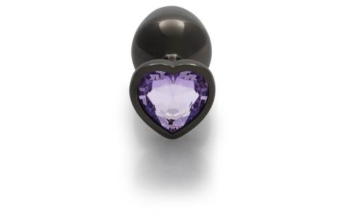 Heart Gem Butt Plug - Medium - Gunmetal/Amethyst Purple