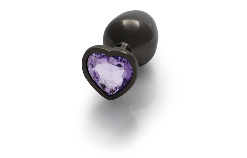 Heart Gem Butt Plug - Medium - Gunmetal/Amethyst Purple