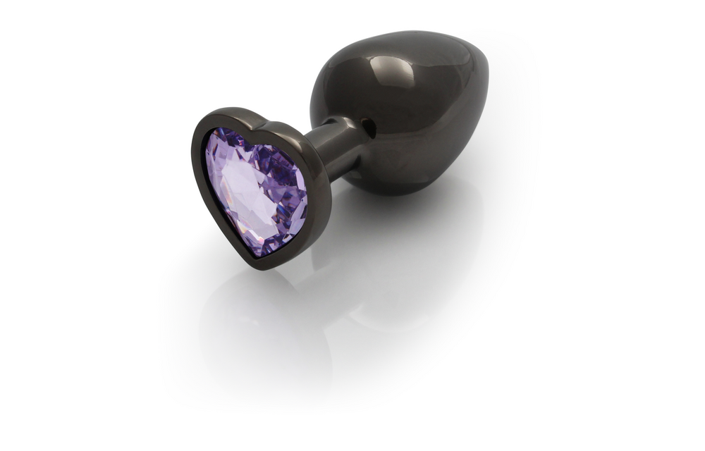 Heart Gem Butt Plug - Medium - Gunmetal/Amethist Paars