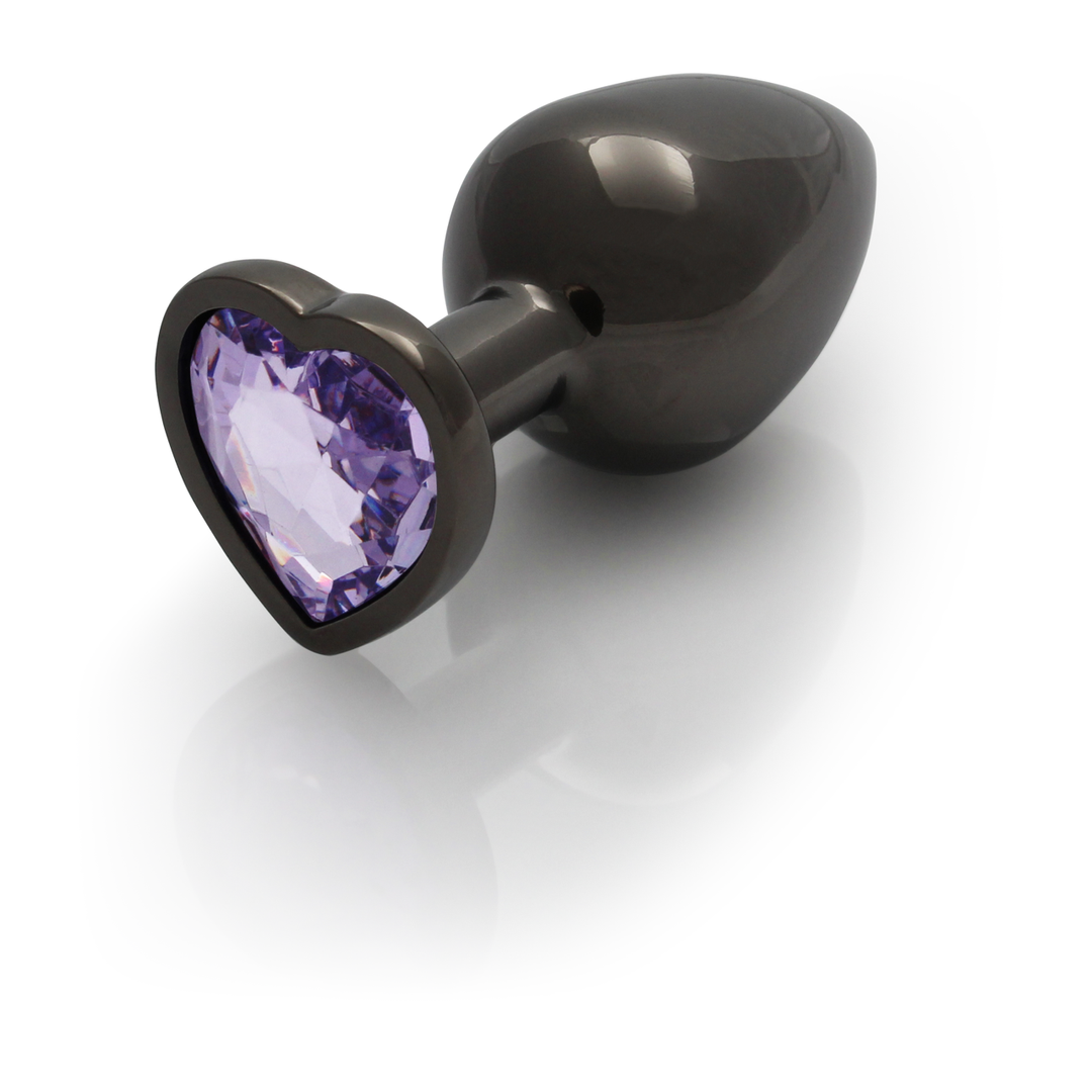 Heart Gem Butt Plug - Medium - Gunmetal/Amethyst Purple