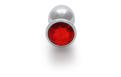 Ronde Gem Butt Plug - Groot - Zilver/Ruby Rood