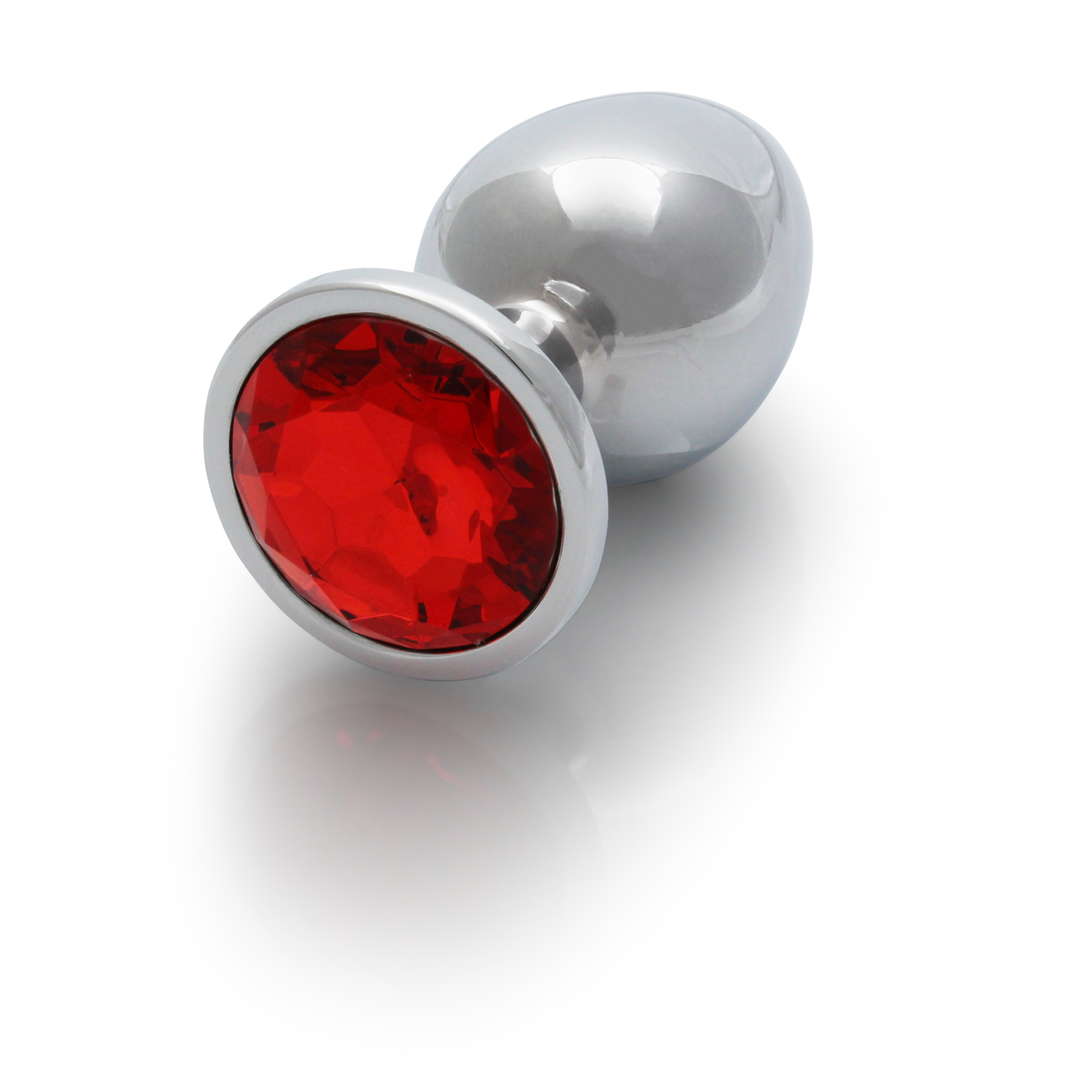 Ronde Gem Butt Plug - Groot - Zilver/Ruby Rood