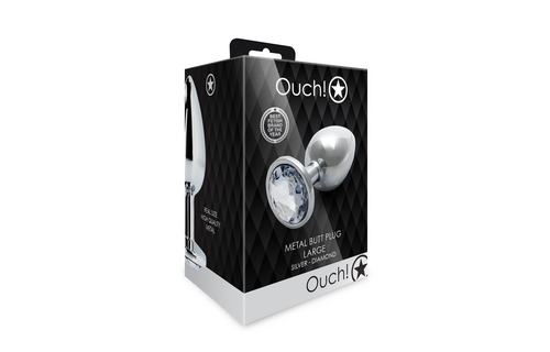 Round Gemstone Butt Plug 9.3 cm - Luxury Silver/Diamond