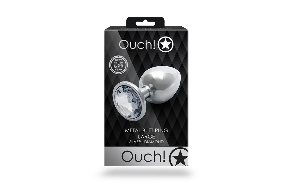 Round Gem Butt Plug - Large - Silver/Diamond