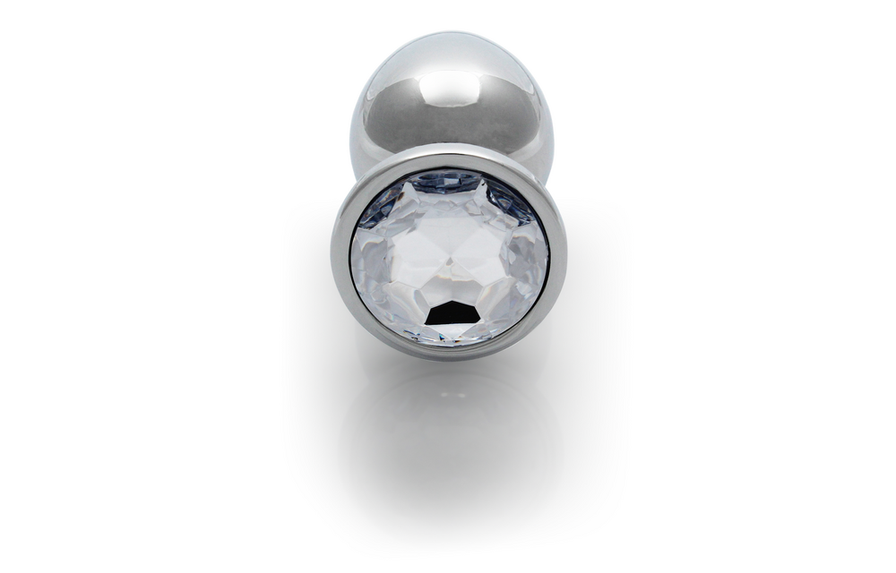 Ronde Edelsteen Butt Plug 9,3 cm - Luxe Zilver/Diamant