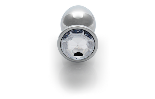 Round Gemstone Butt Plug 9.3 cm - Luxury Silver/Diamond