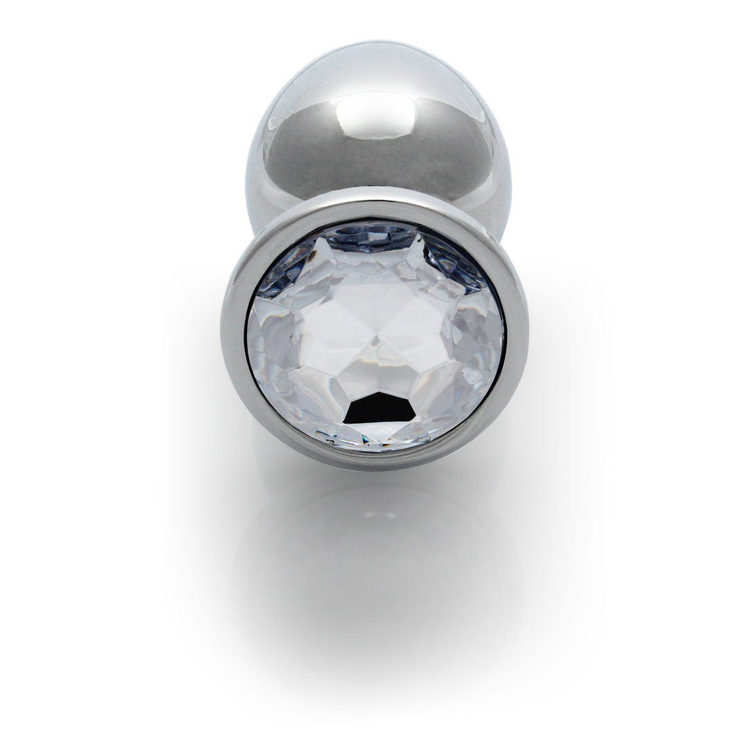 Runder Edelstein-Buttplug 9,3 cm – Luxus Silber/Diamant