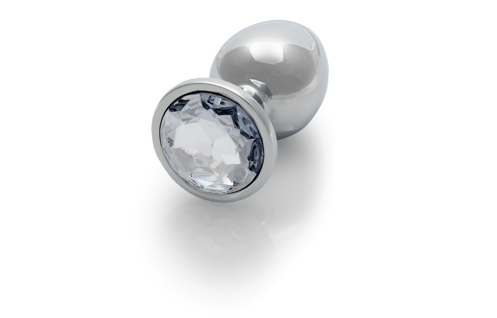 Runder Edelstein Butt Plug - Groß - Silber/Diamant
