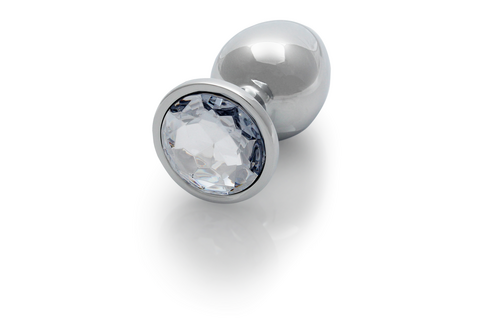 Runder Edelstein-Buttplug 9,3 cm – Luxus Silber/Diamant