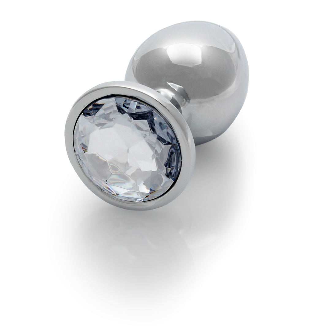 Round Gemstone Butt Plug 9.3 cm - Luxury Silver/Diamond