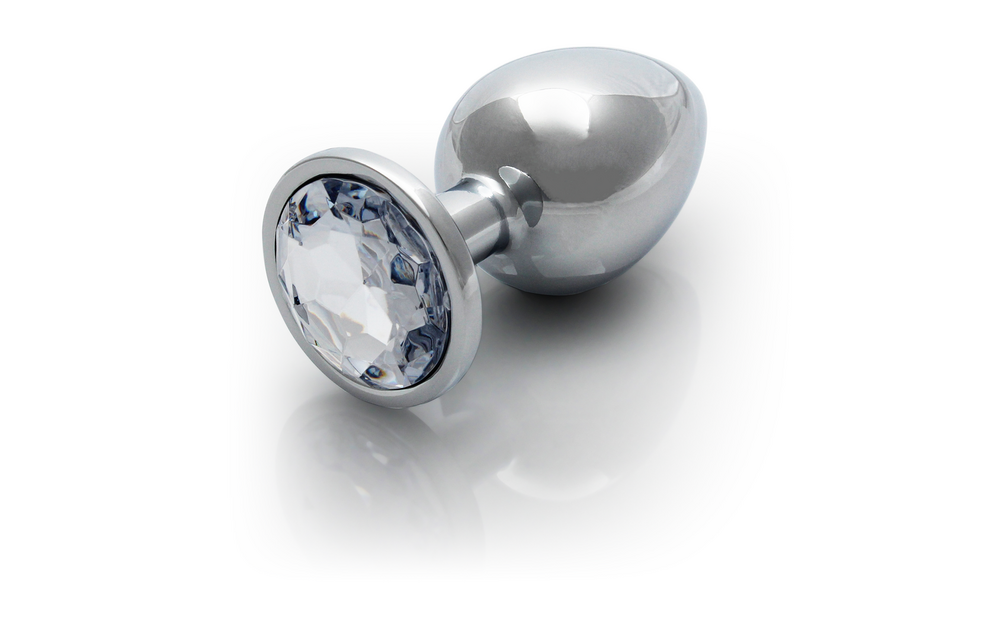 Ronde Edelsteen Butt Plug 9,3 cm - Luxe Zilver/Diamant