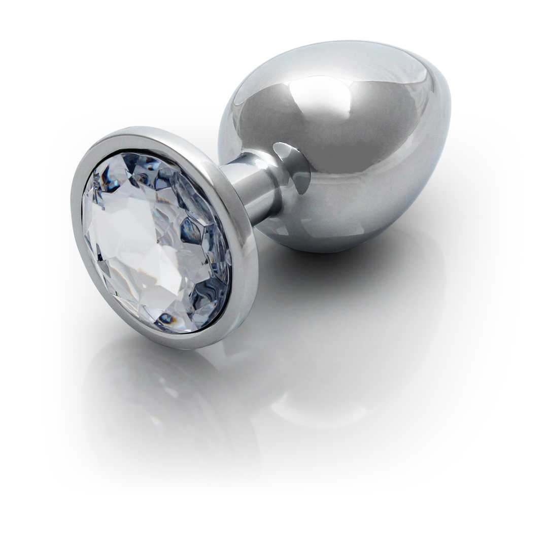 Ronde Edelsteen Butt Plug 9,3 cm - Luxe Zilver/Diamant