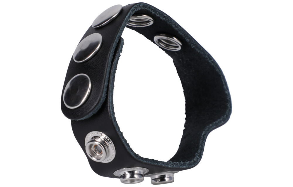 Leather 5 Snap Cockring - Stevig Leren Cockring Zwart