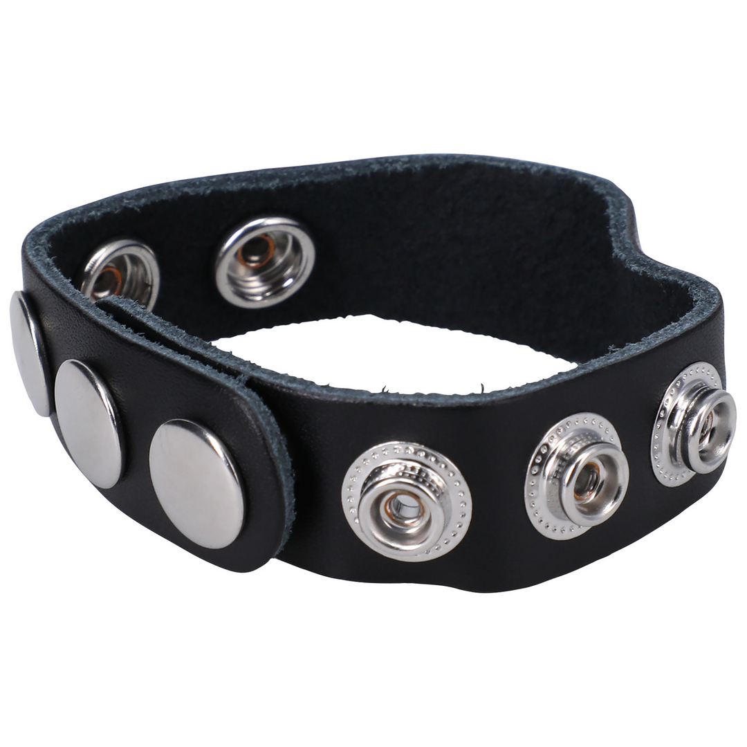 Leather 5 Snap Cockring - Stevig Leren Cockring Zwart