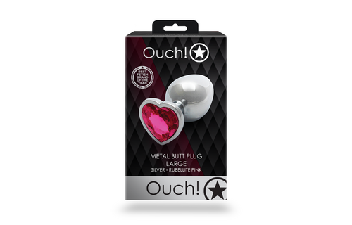 Hartje Gem Buttplug - Groot - Zilver/Rubellite Roze