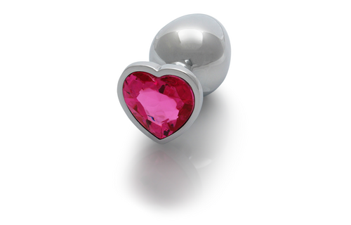 Hartje Gem Buttplug - Groot - Zilver/Rubellite Roze