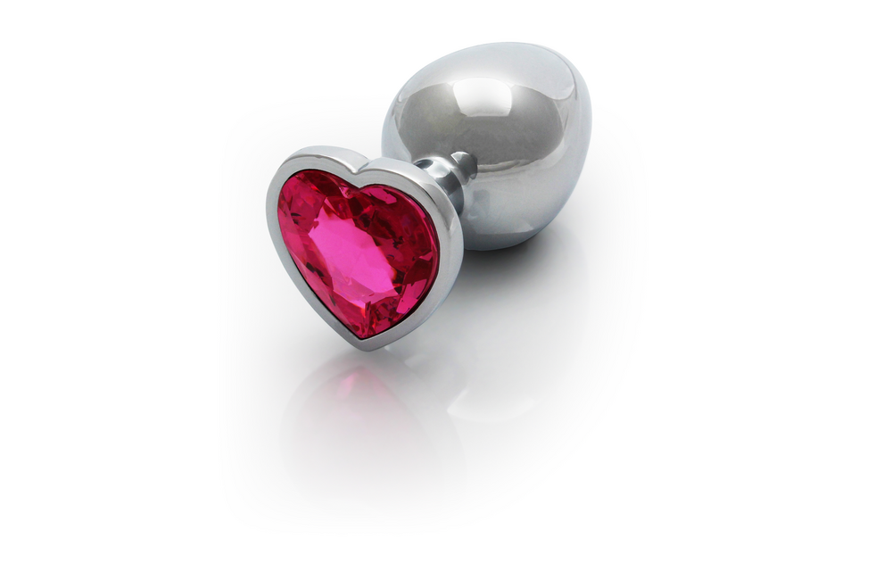 Hartje Gem Buttplug - Groot - Zilver/Rubellite Roze