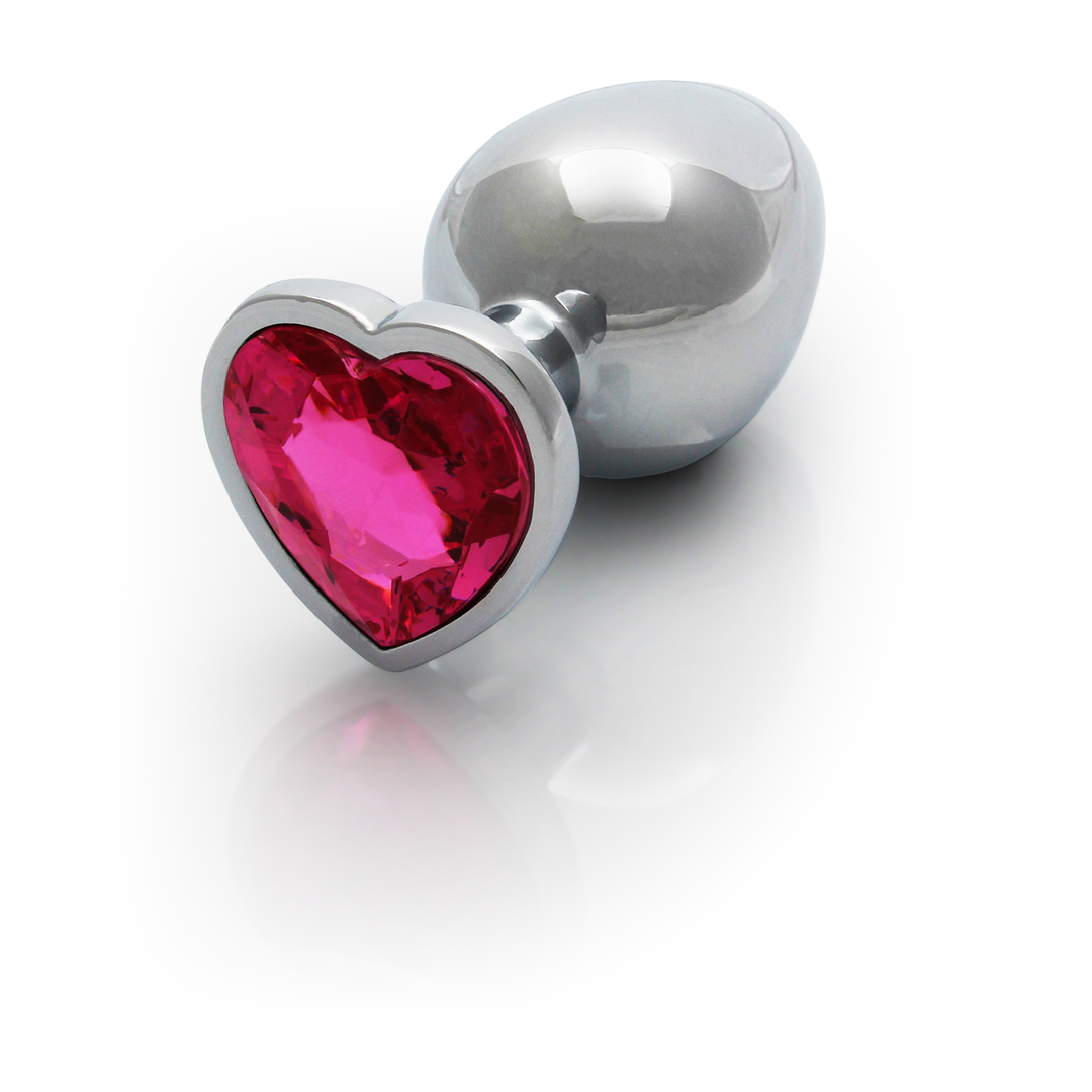 Herz-Gem-Buttplug 9,3 cm – Luxus Silber/Rubellit Rosa