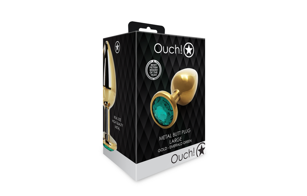 Round Gem Butt Plug 9.3 cm – Luxury Gold & Emerald Green