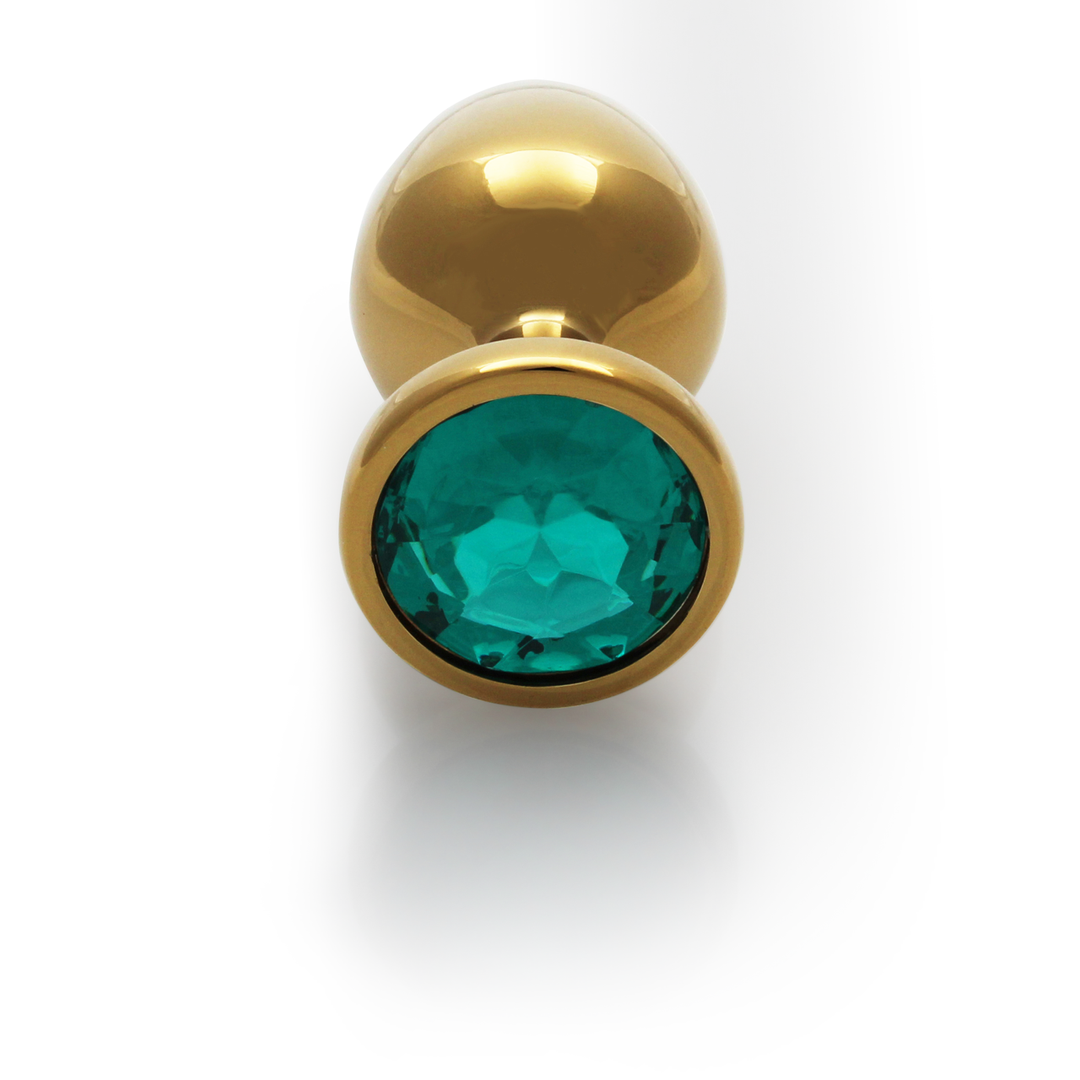 Runder Edelstein-Analplug 9,3 cm – Luxus Gold & Smaragdgrün