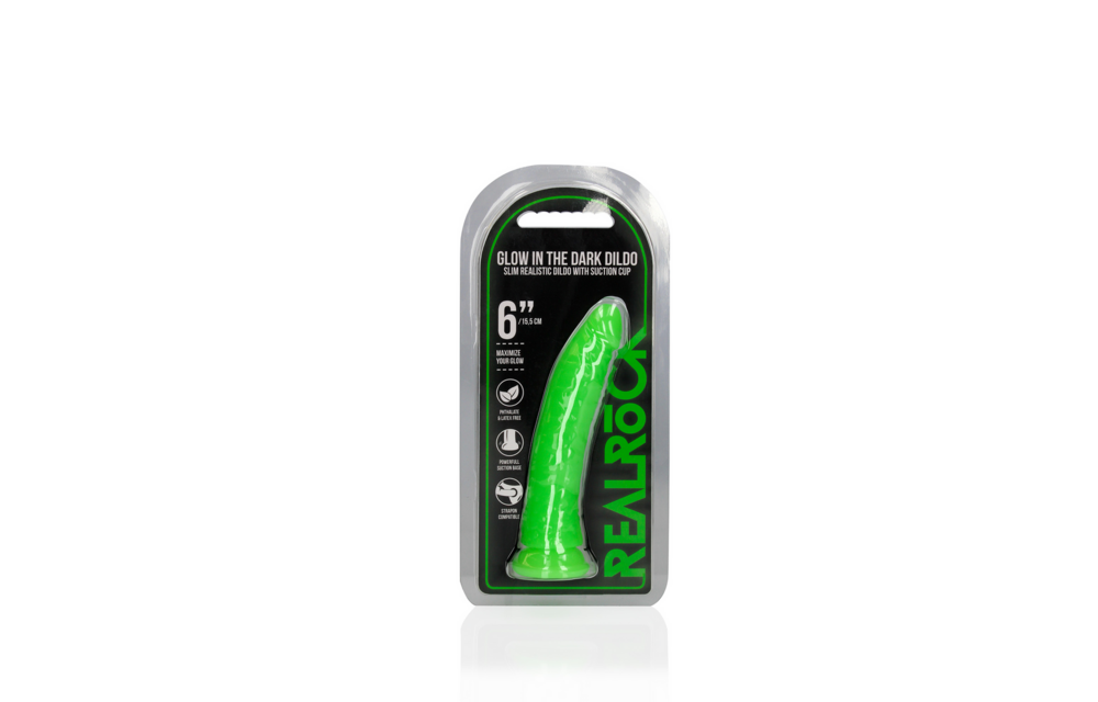 Schlanker realistischer Dildo 15,5 x 4,7 cm Saugnapf Glow Dark