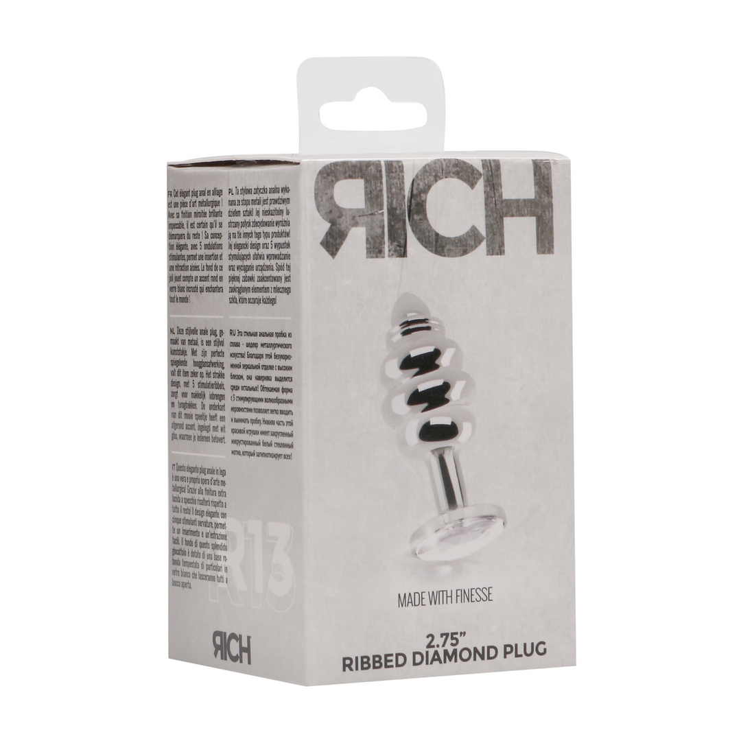Ribbed Diamond Plug 7.3 cm Silver - Stylish & Luxurious