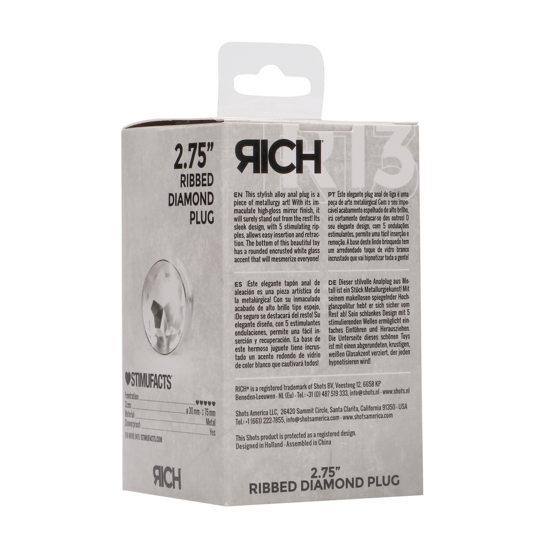 Geribbelde Diamantplug 7,3 cm Zilver - Stijlvol & Luxe