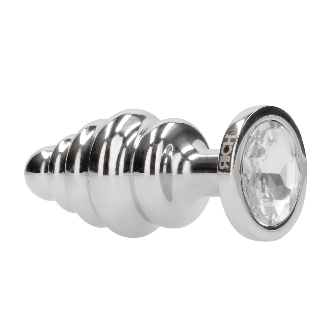 Ribbed Diamond Plug 7.3 cm Silver - Stylish & Luxurious
