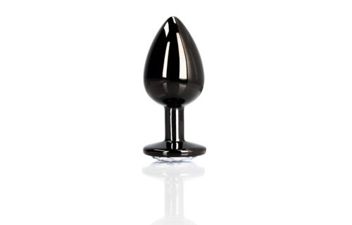 Round Gem Butt Plug - Large - Gunmetal/Diamond