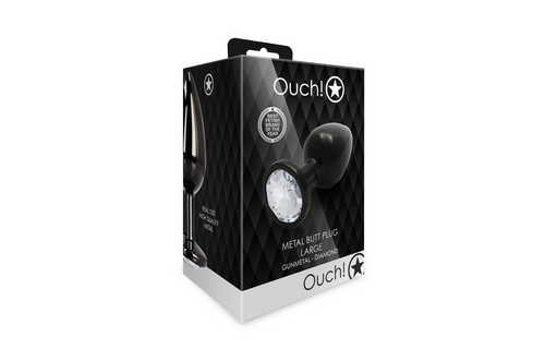 Ronde Edelsteen Butt Plug - Groot - Gunmetal/Diamant