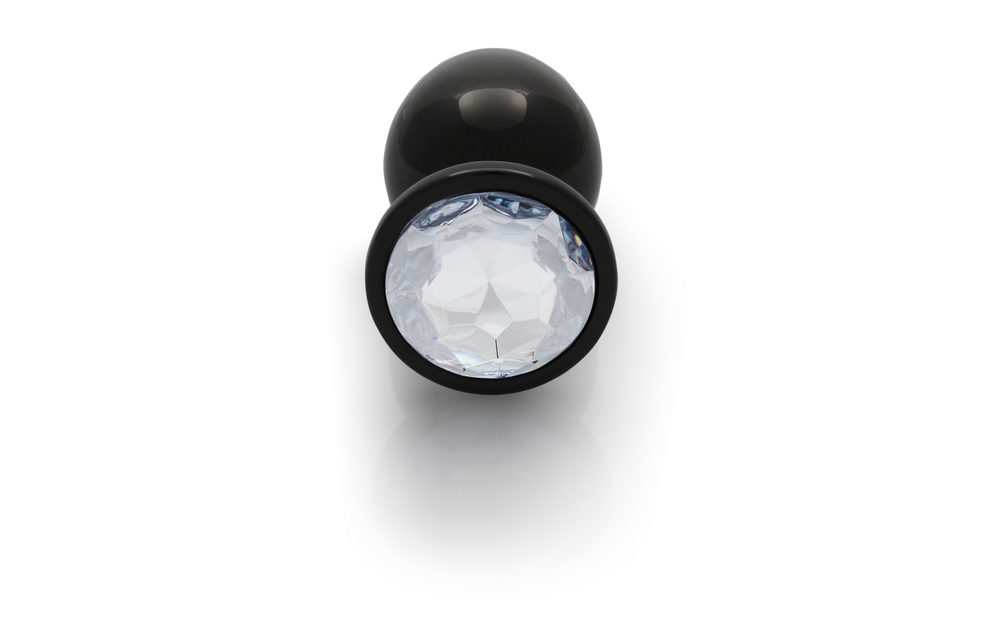 Runder Edelstein Analplug - Groß - Gunmetal/Diamant