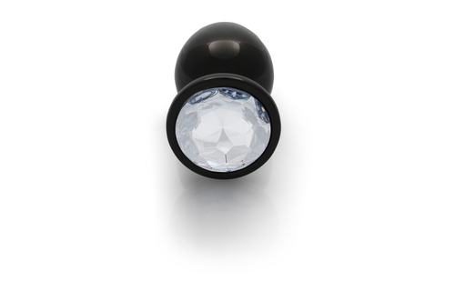 Ronde Edelsteen Butt Plug - Groot - Gunmetal/Diamant