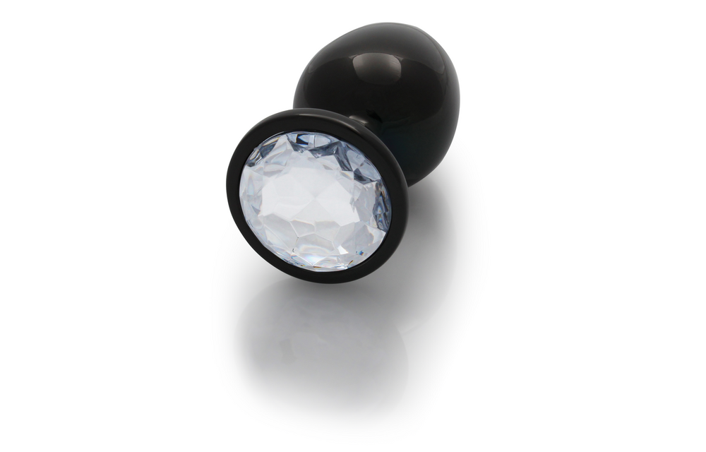 Ronde Edelsteen Butt Plug - Groot - Gunmetal/Diamant