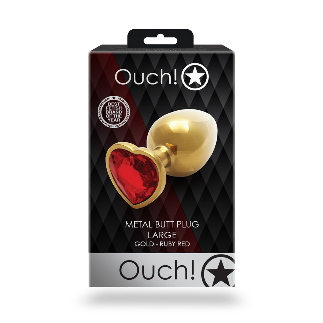 Heart Gemstone Butt Plug 9.3 cm – Luxurious Gold & Ruby Red