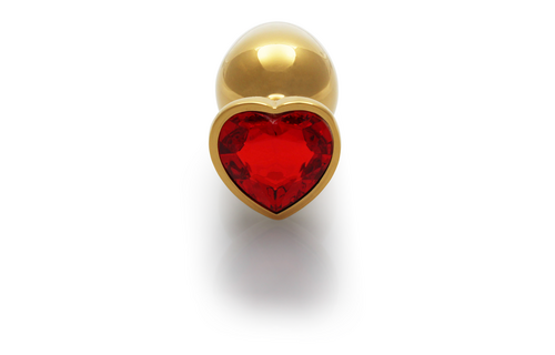 Herz Gem Butt Plug - Groß - Gold/Rubinrot