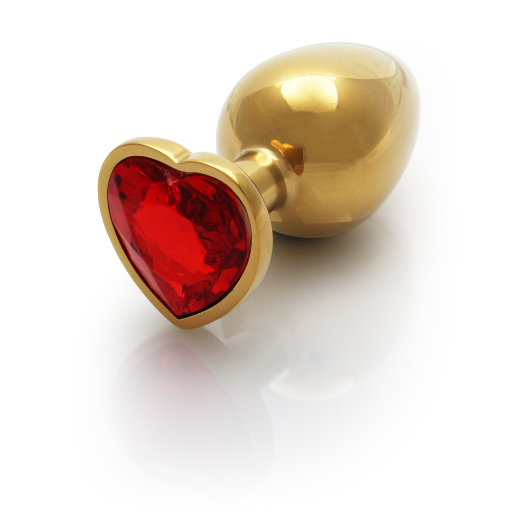 Herz Gem Butt Plug - Groß - Gold/Rubinrot