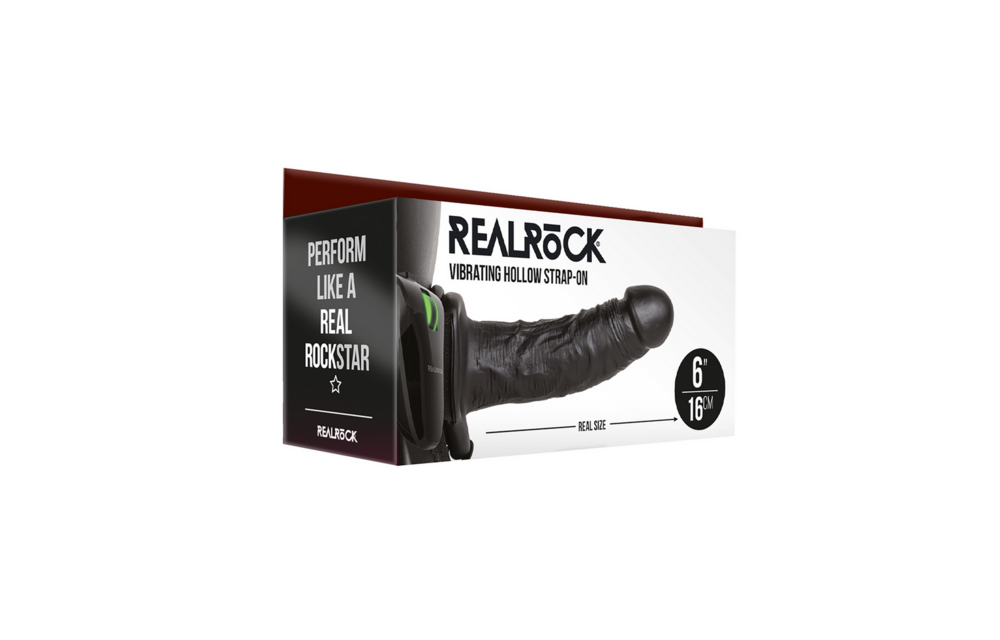 Vibrating RealRock Strap-On Hollow Dildo 15.5 cm Black
