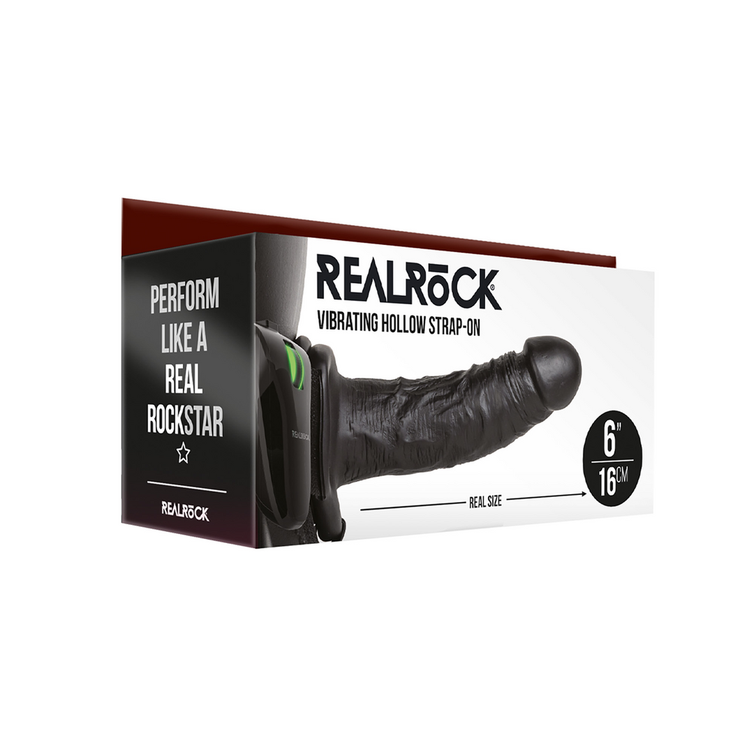 Vibrating RealRock Strap-On Hollow Dildo 15.5 cm Black
