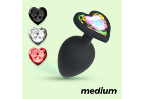 Cuore Anal Plug 8 cm Black - Interchangeable Gemstones