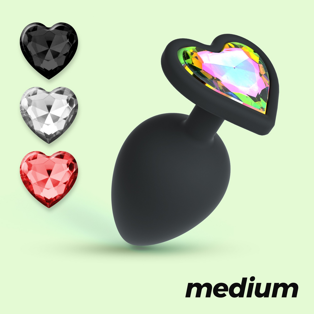 Cuore Anal Plug 8 cm Black - Interchangeable Gemstones