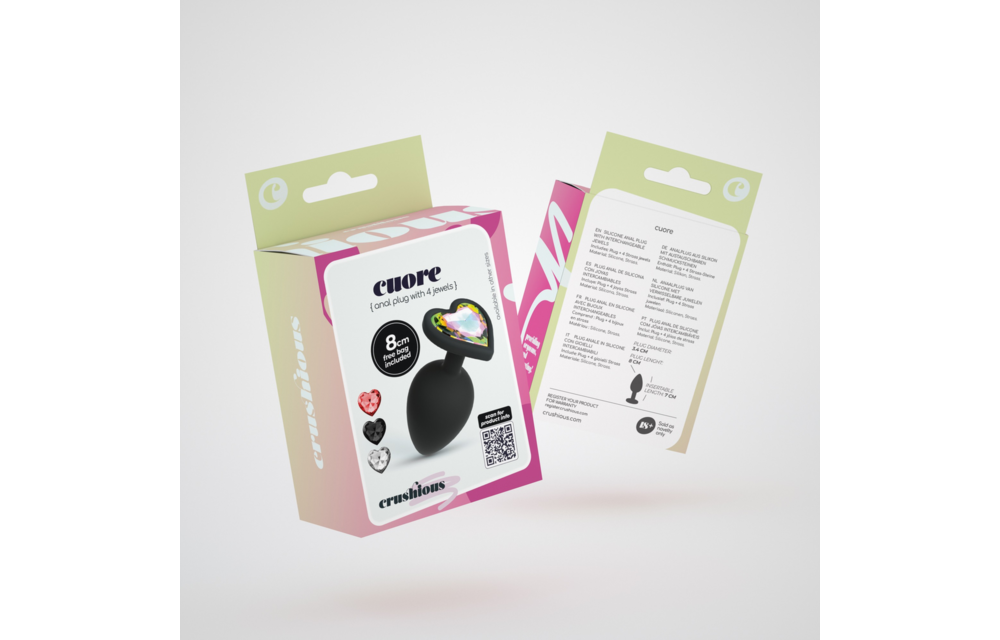 Cuore Anal Plug 8 cm Black - Interchangeable Gemstones