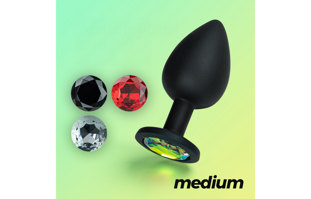 Camileo Anal Plug 8 cm Black - 4 Interchangeable Gemstones