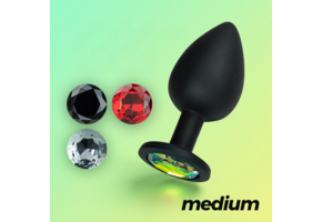 Camileo Analplug 8 cm Schwarz – 4 austauschbare Edelsteine