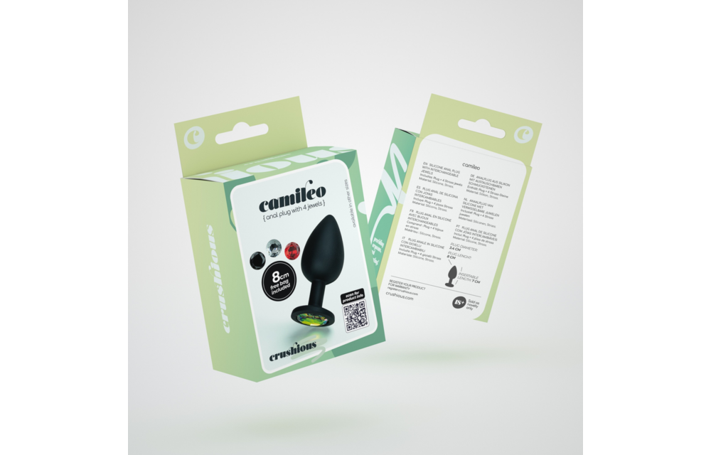 Camileo Anale Plug 8 cm Zwart - 4 Verwisselbare Edelstenen