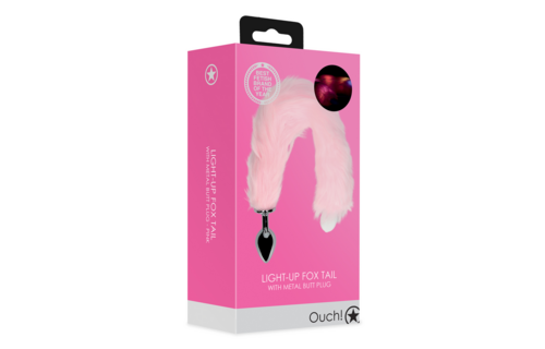 Lichtgevende Vossenstaart 8,2 cm met Metalen Buttplug Rosa