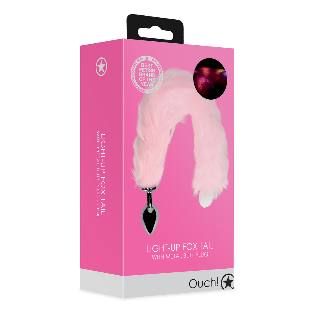 Leuchtender Fuchsschwanz mit Metall Butt Plug - Pink