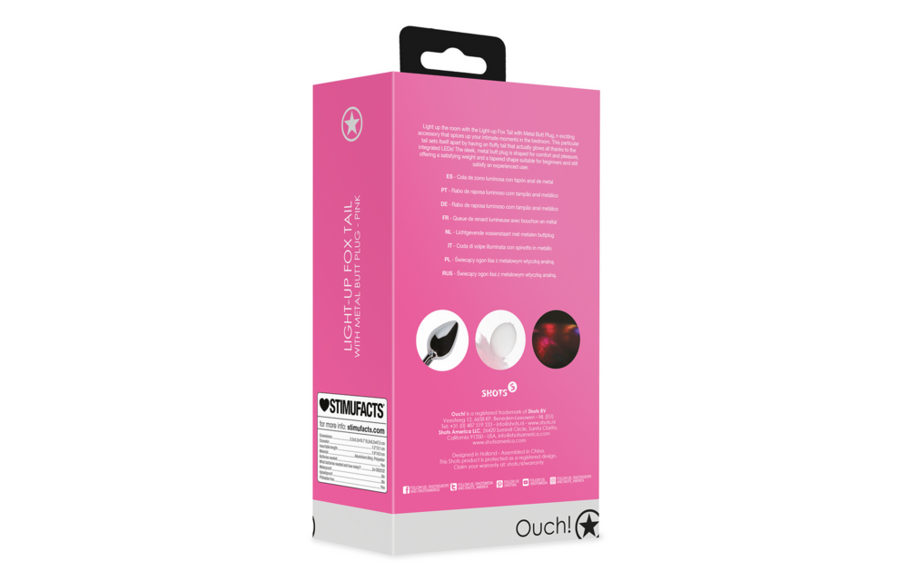 Leuchtender Fuchsschwanz mit Metall Butt Plug - Pink