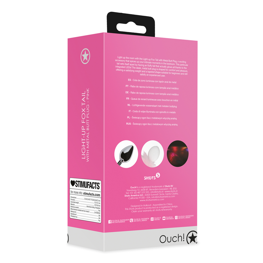 Leuchtender Fuchsschwanz mit Metall Butt Plug - Pink